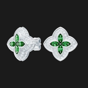 Floral Marquise Zircon <b>Stud</b> <b>Earrings</b> in Gold Plated Sterling <b>Silver</b> Finish with Colored Center Stones Luxury Jewelry - Product Image 2