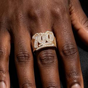 Bague de luxe Hip Hop pour homme en argent sterling 925, sertie de moissanite taille ronde et de diamants taille baguette, style Iced Out, bijou de mode avec chiffres - Product Image 4