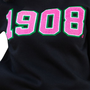 Custom <b>Black</b> Women's Embroidered Sweatshirt with 1908 Pink and Green Lettering Crew Neck <b>Long</b> Sleeve Casual Fashion <b>Top</b> - Product Image 6