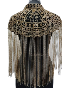 Elegant Women <b>Sequined</b> Loose Embroidered Blouse Tassel Fringe Mandarin Collar Sleeveless Sparkling Beading Party Poncho Cape - Product Image 3