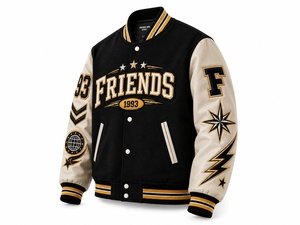 Veste universitaire pour homme, noire et crème, avec patch brodé personnalisé, design décontracté pour l'automne - Product Image 2