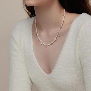 สร้อยคอมุกน้ำจืดฝังไมโครเมทีโอเรียแบบฝรั่งเศสสุดหรู ดีไซน์ทรงกลมอเนกประสงค์ ฝังไมโครเมทีโอเรีย ให้ความรู้สึกหรูหรา - Product Image 1