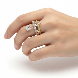 Luxury 18K Solid <b>Gold</b> Diamond <b>Cocktail</b> <b>Ring</b> Rhodium Plated Unisex Everyday Wear Round Brilliant Cut - Product Image 1