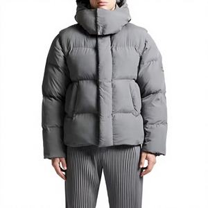 Chaqueta Acolchada Gris para Hombre, con Capucha, Cierre de Cremallera, Resistente al Viento, Rellena de Plumón, Informal, para Invierno, Corte Regular - Product Image 1
