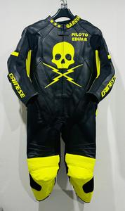 Combinaison de moto pour homme en cuir noir et jaune, imprimée, à séchage rapide, manches longues, imperméable, avec logo tête de mort sur le devant, équipe Garcia - Product Image 4