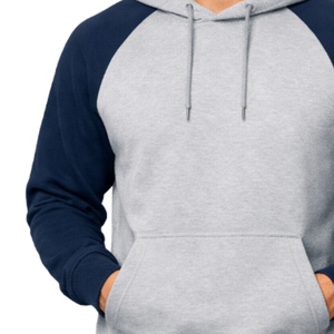 <b>Top</b> selling Grey and <b>Navy</b> Blue Raglan Hoodie Wholesale OEM Pullover Two-Tone Contrast Sleeve Baseball Style Hooded Sweatshirt - Product Image 3