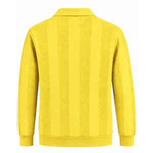 Pull Polo Tricoté à Manches Longues pour Homme Jaune Bébé, Motif Rayures Verticales Texturées, Poignets Côtelés, Mode Décontractée Premium - Product Image 2