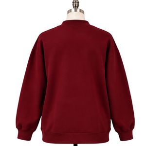 <b>Womens</b> Burgundy Red Oversized Sweatshirt <b>White</b> Graphic Letter Print Crew Neck Long Sleeve Casual Pullover Streetwear Fashion Top - Product Image 2