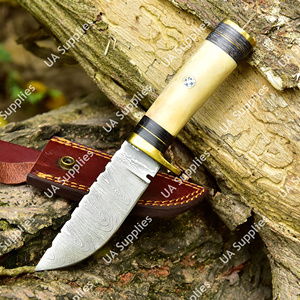 Couteau Skinner à lame fixe en acier Damas, manche en os de chameau, vente en gros, haute qualité, personnalisé, pour la chasse, le camping, EDC, DIY - Product Image 5