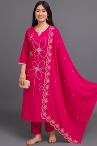 ชุดสูทสามชิ้นสำหรับผู้หญิงทุกฤดูกาล ขายส่งชุดสูทผ้าเรยอนสลับลายอินเดียพร้อมงานปักอย่างประณีต - Product Image 3