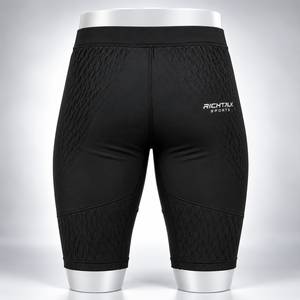 Shorts de cyclisme pour homme, à compression, longueur genou, taille élastique, couleur noire unie - Product Image 2