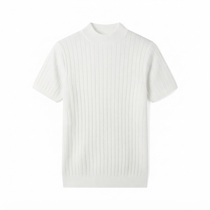 Pull-over tricoté personnalisé pour homme, manches courtes, couleur unie, respirant, 100 % coton, style hiver, anti-boulochage - Product Image 4