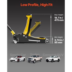 Martinetto idraulico da corsa a basso profilo in alluminio e acciaio da 2,5 tonnellate (5500 libbre) con pompa a sollevamento rapido e doppi pistoni per auto - Product Image 3