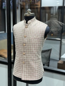 Royal Blush Jacquard <strong>Nehru</strong> <strong>Waistcoat</strong> for Men Premium Bandhgala Modi Jacket Designer Wedding Vest Ethnic Kurta Set Jacket - Product Image 4