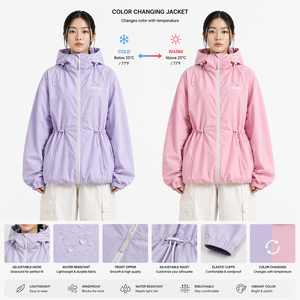 OEM Women's Pastel Yellow Heat Reactive Windbreaker <b>Jacket</b> Color Changing Hooded <b>Zip</b> <b>Up</b> Streetwear Outerwear USA men's <b>jacket</b> - Product Image 2