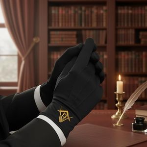 Square & Compass Masonic Embroidered Cotton Gloves - [<b>Black</b>] One Size Fits Most Perfect for Your Ceremonial Needs - Product Image 6