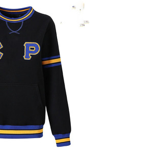 เสื้อสเวตเชิ้ต Sigma Gamma Rho Chenille ลายตัวอักษรกรีกสำหรับผู้หญิง สีดำ ทอง น้ำเงิน ลายทาง มีกระเป๋า คอกลม เสื้อพูลโอเวอร์สำหรับชมรมนักศึกษา - Product Image 4