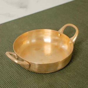 Traditional Indian Brass Cooking Wok Handmade Brass Kadai with Strong Iron Handles for Professional Kitchen Equipment - Product Image 3