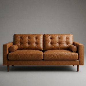 High-End Mid Century Leather Loveseat Button Tufted Back <b>Sofa</b> Vietnam Supply for Home Living Room Furniture - Product Image 1