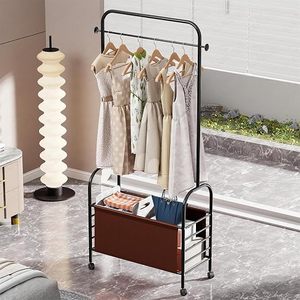 Porte-vêtements moderne en métal avec roulettes et panier de rangement pour armoire - Product Image 5
