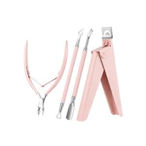 Kit de coupe-cuticules en acier inoxydable, pousse-cuticules et dissolvant double face, coupe-ongles acrylique, outils de manucure et pédicure 4-en-1 pour la maison et le salon - Product Image 1