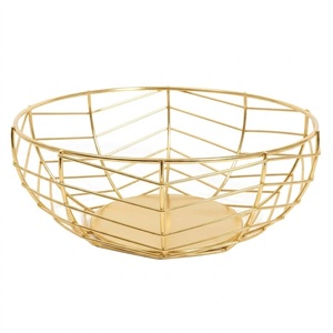 Stylish Metal Wire Fruit <b>Basket</b> Luxury Gold Plated Wrought Iron Storage Bowl For Kitchen & Dining <b>Table</b> Home Kitchen Use - Product Image 1