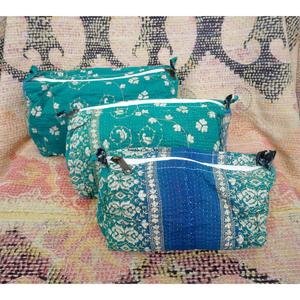 New Design Vintage Kantha <b>Patchwork</b> Tassel Zipper Closure Eco-Friendly 3-Pouch Set Cosmetic <b>Bag</b> for Wedding & Return Gifts - Product Image 4