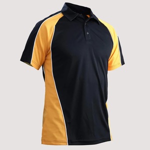 Chemise Homme Noire et Jaune Unie à Manches Courtes avec Boutons, Tissu Toile Sportif Séchage Rapide, Mélange Polyester/Coton, Personnalisable - Product Image 1