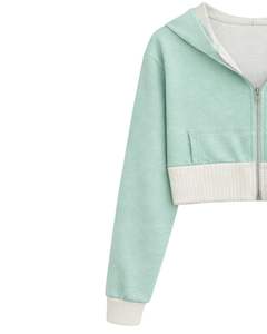 Sudadera con capucha corta personalizada para mujer, color verde menta y algodón, con bloques de color, estilo casual y urbano. - Product Image 4