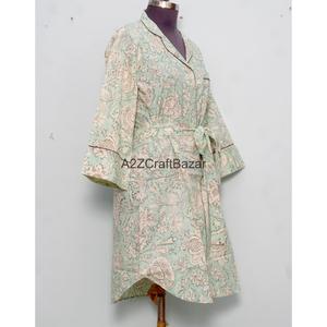 Vestido Midi 100% Algodón Puro con Estampado Floral a Mano, Cuello Camisero, Mangas Campana, Ecológico, Transpirable, Corte Recto, Casual - Product Image 5