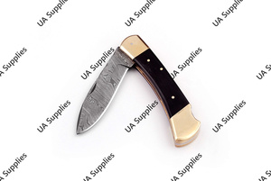 มีดพับทำมือ ด้ามไม้เขาสัตว์ คุณภาพอุตสาหกรรม สำหรับตั้งแคมป์ ใบมีดเหล็กดามัสกัสคุณภาพสูง แบบตรง รับผลิตแบบ OEM ODM พับได้ - Product Image 4