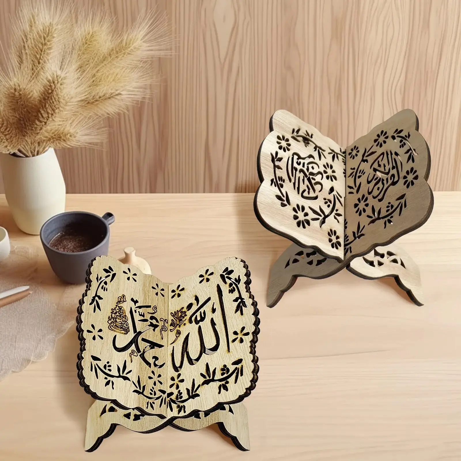 Ourwarm cuốn sách bằng gỗ Kệ chủ thánh cầu nguyện cuốn sách đứng bằng gỗ mảng bám hồi giáo EID ramadan mubarak trang trí nhà