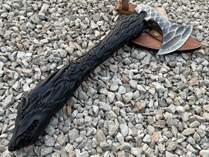 wholesale customized price Damascus steel blade <b>axe</b> Engraved wooden <b>handle</b> <b>axe</b> Authentic Norse style <b>axe</b> Odin Viking collectible - Product Image 4