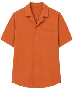 Chemise Homme Col Cubain Orange Décontractée Manches Courtes Été Oversize Streetwear Tendance Plage Boutonnée Haut de Gamme - Product Image 1