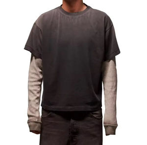 Camiseta de Manga Larga para Hombre, Estilo Estético, Lavada, con Doble Manga, Estampado Personalizado, 100% Algodón, Diseño Floral, Anti-Pilling - Product Image 1