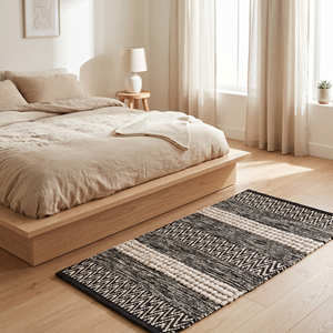 Alfombra Geométrica Negra para Dormitorio, Rectangular, de Lana, Tejido Plano, Antideslizante, con Diseño Tufted Boho Farmhouse - Product Image 1