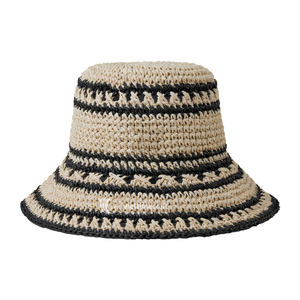 Sombrero de Paja Hecho a Mano con Rayas de Dos Tonos, Bordado a Mano, Estilo Crochet, para Verano, Playa, Viajes y Uso Diario - Product Image 1
