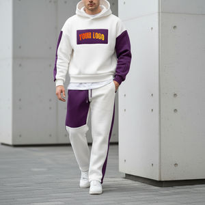 ชุดเซ็ตเสื้อฮู้ดดี้และกางเกงวอร์มผ้าฟลีซคอตตอน 100% แบบโอเวอร์ไซส์สำหรับผู้ชาย น้ำหนักปานกลาง 2 ชิ้น สไตล์สตรีทแวร์สำหรับฤดูหนาว รับผลิตตามสั่งขายส่ง - Product Image 4