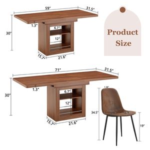 Set Moderno di Tavolo da Pranzo Allungabile 59-71 Pollici con 4 Sedie in Tessuto Tecnologico e Tavolo Estraibile in MDF per Sala da Pranzo - Product Image 4