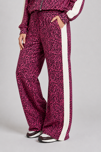 Wholesale <b>Women</b>’s Pink Leopard Print Soft Wide Leg <b>Jogger</b> Pants With Contrastline Side Strip Winter Season For <b>Women's</b> Wear - Product Image 3