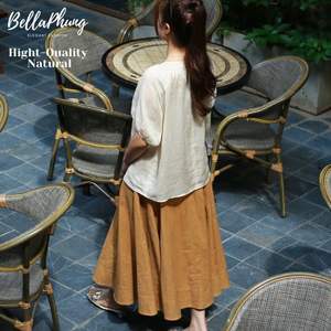 Elegant A-Line <b>Skirt</b> for <b>Women</b> 30% Sale High Quality Rayon Woven Linen Breathable High Waist Casual Style Latest Plain Dyed - Product Image 1