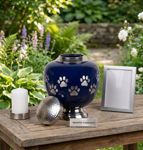 Luxury Royal Blue Handcrafted <b>Pet</b> Cremation Urn Large Metal Paw Print Funeral Vase for Dogs Cat <b>Ashes</b> Secure Threaded Lid Urns - Product Image 5