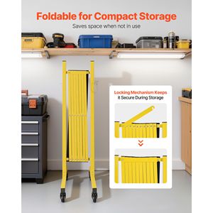 Barrera de Seguridad Móvil Expandible Industrial de 12 Pies, Barrera Plegable Portátil con Ruedas con Bloqueo y Cinta de Advertencia Flexible - Product Image 6