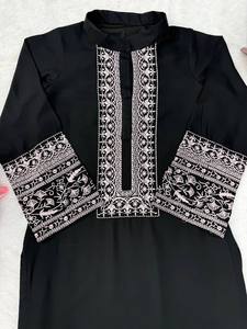 Women <b>Modest</b> Embroidered Rayon Cotton Floor-Length Loose Fit Abaya <b>Dress</b> Long Sleeve Islamic <b>Dress</b> Set Quick Dry Black Pink All - Product Image 6