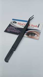 Outil pour cils en acier inoxydable noir antistatique durable, pince à cils et applicateur avec peigne - Product Image 2