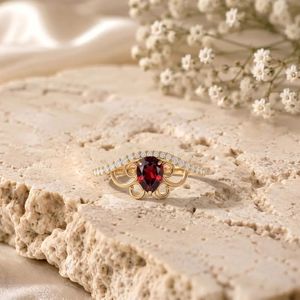 Natural <b>Garnet</b> Promise <b>Ring</b> Pear Cut Red Gemstone <b>Ring</b> Handmade 925 Sterling <b>Silver</b> 18K Gold Filled Engagement <b>Ring</b> Romantic - Product Image 2