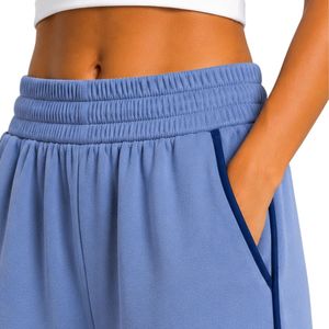 Pantalon de survêtement large bleu ciel pour femme, taille élastique, coupe ample, en molleton de coton, pantalon décontracté oversize avec poches - Product Image 5