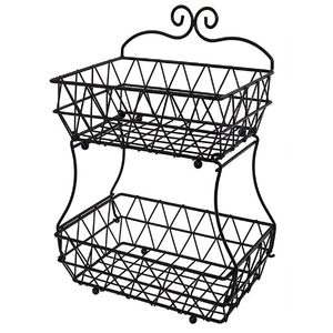 Double Tier Metal Storage <b>Basket</b> Rectangular Black Wire Rack for Kitchen Sundries Industrial Style <b>Stackable</b> Storage <b>Basket</b> - Product Image 1