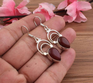 Boucles d'oreilles pendantes vintage en rubis, argent sterling 925, faites à la main, style ethnique de luxe, bijoux de fête pour femmes - Product Image 4