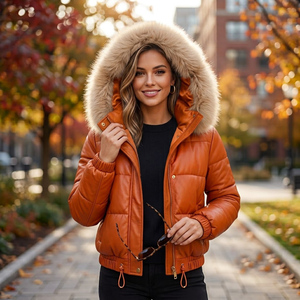 Chaqueta de Invierno Estilo Urbano para Mujer, Chaqueta Acolchada con Capucha de Piel, Abrigo Acolchado de Mezclilla - Product Image 3